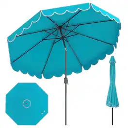 Costway - 10 FT Patio Umbrella with Crank Tilt Adjustment Ruffles Vented Top 8 Ribs - Blue
