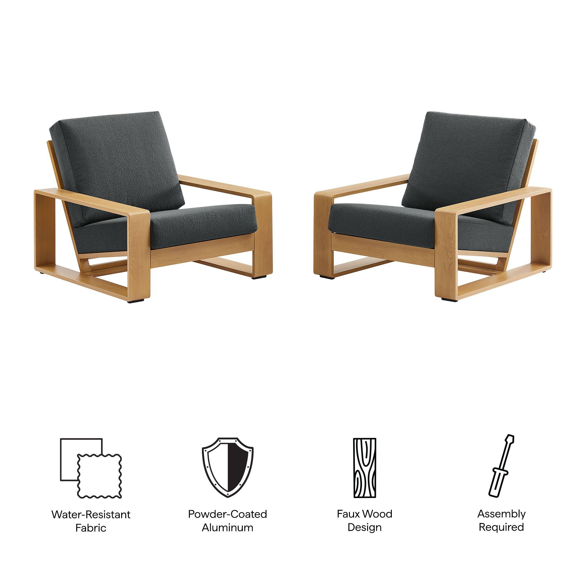 - Water-Resistant Fabric
- Powder-Coated Aluminum
- Faux Wood Design
- Assembly Required