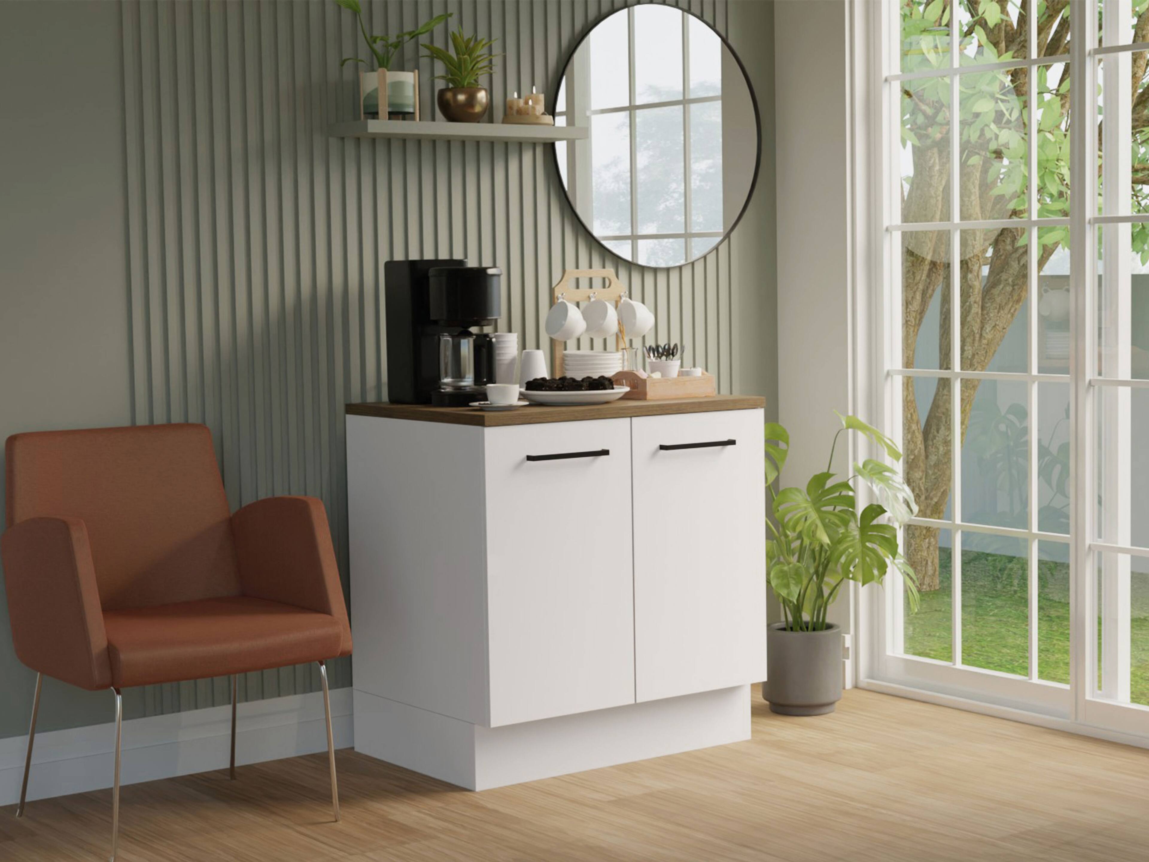 Alt View 5. Madesa - Madesa Coffee Bar Cabinet with 2 Doors Storage Unit for Organizing Coffee Makers, Supplies, and Snacks – White - White.
