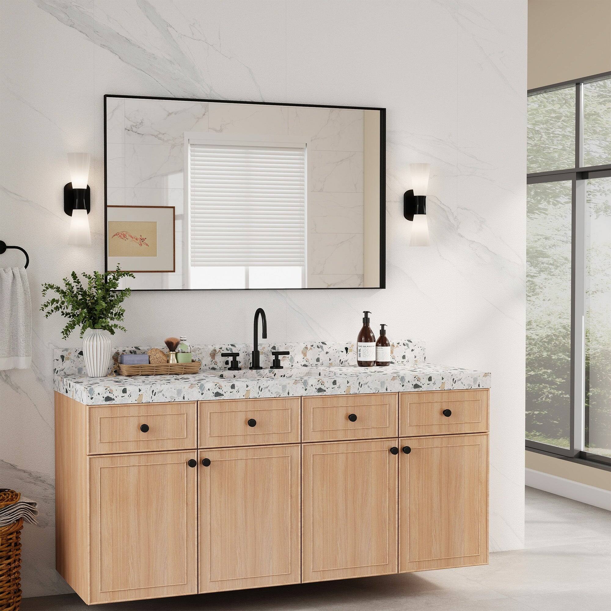 Front. Boyel Living - 24 x 32 in Rectangle Square Right-Angle Mirror with Matte Black Aluminum Frame.