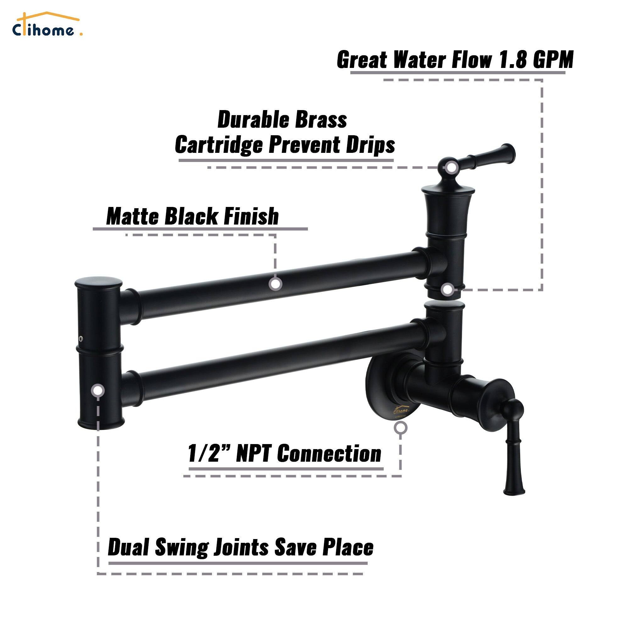 Great Water Flow 1.8 GPM, Durable Brass Cartridge Prevent Drips, Matte Black Finish, 1/2" NPT Connection, Dual Swing Joints Save Place