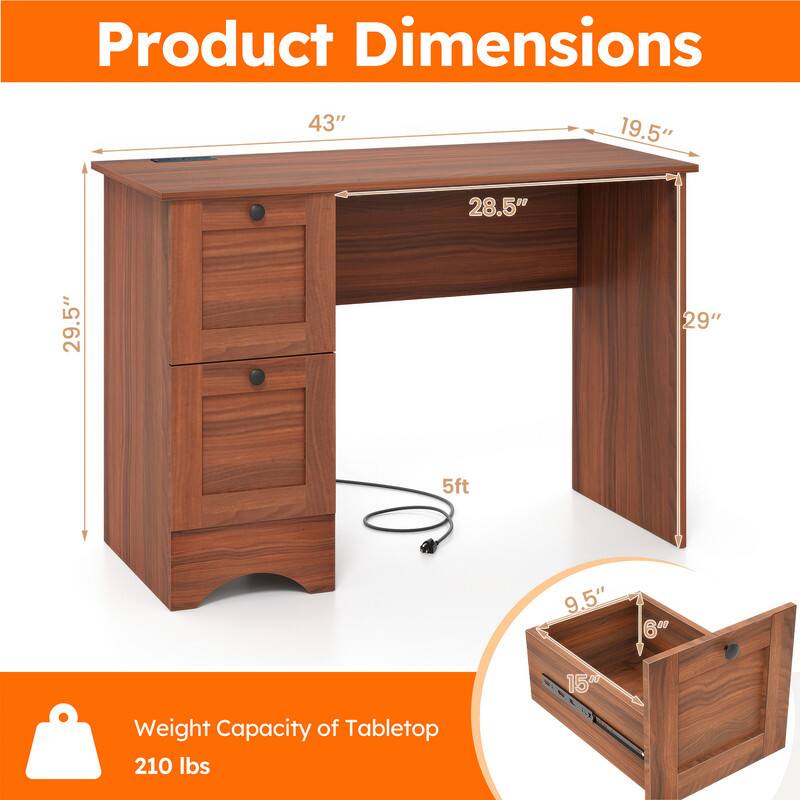 Product Dimensions: 43" x 19.5" x 28.5" x 29.5" x 29" x 5ft x 9.5"  
Weight Capacity of Tabletop: 210 lbs