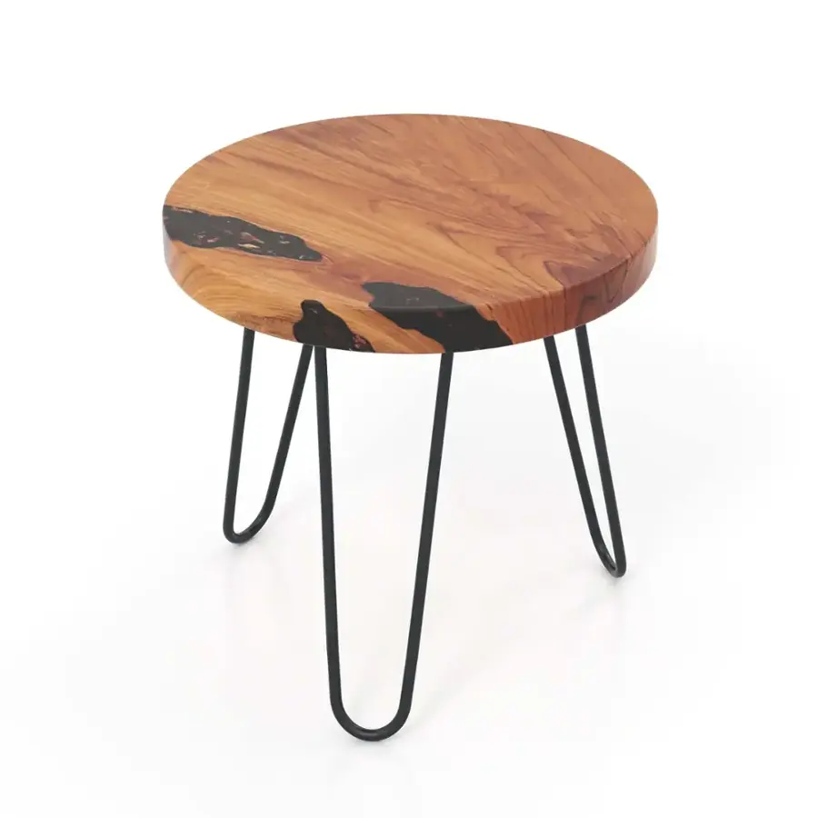 Alt View 8. Costway - 20" Round Teak Wood End Table Solid Live Edge Outdoor Side Table with Metal Frame - Brown.