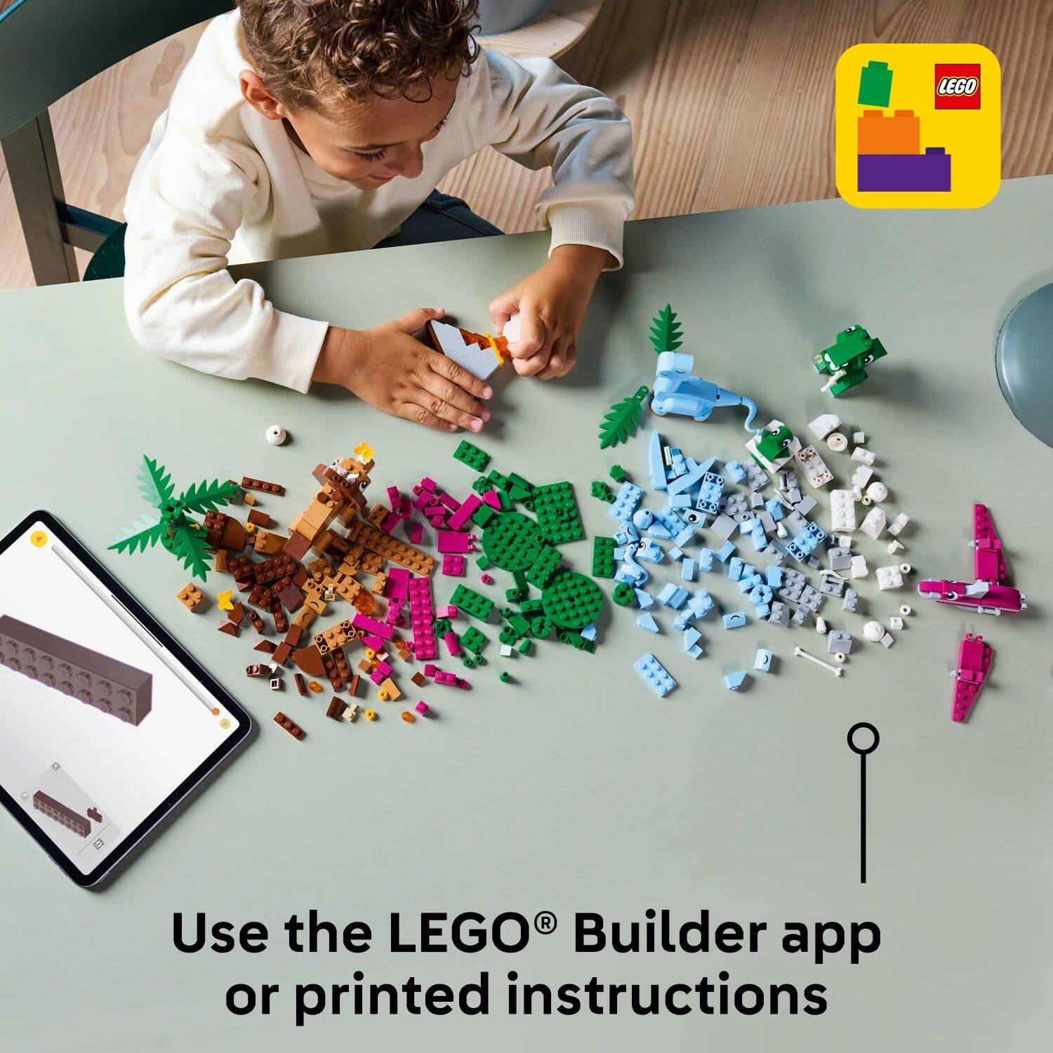 Use the LEGO Builder app or printed instructions.