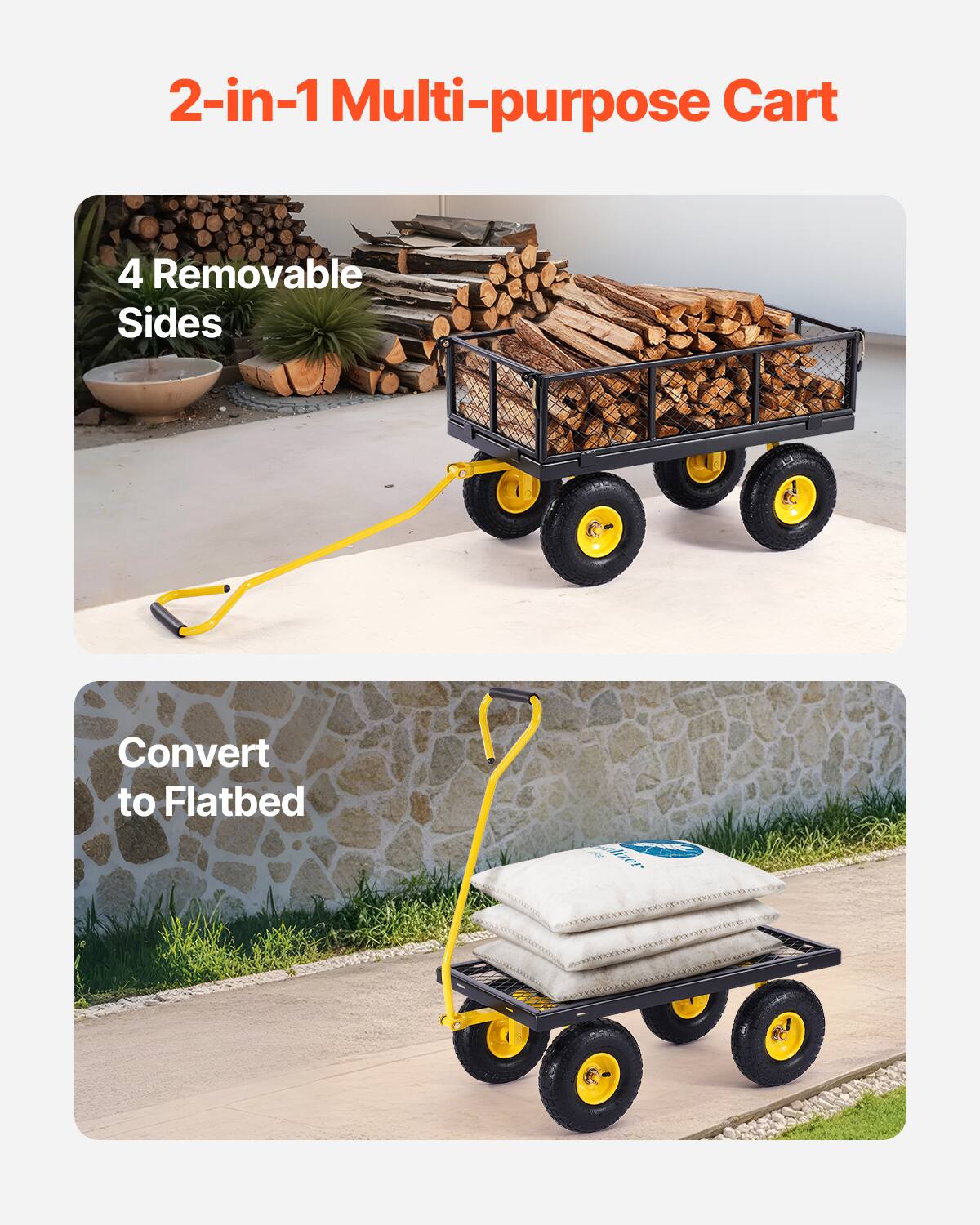 2-in-1 Multi-purpose Cart
4 Removable Sides
Convert to Flatbed