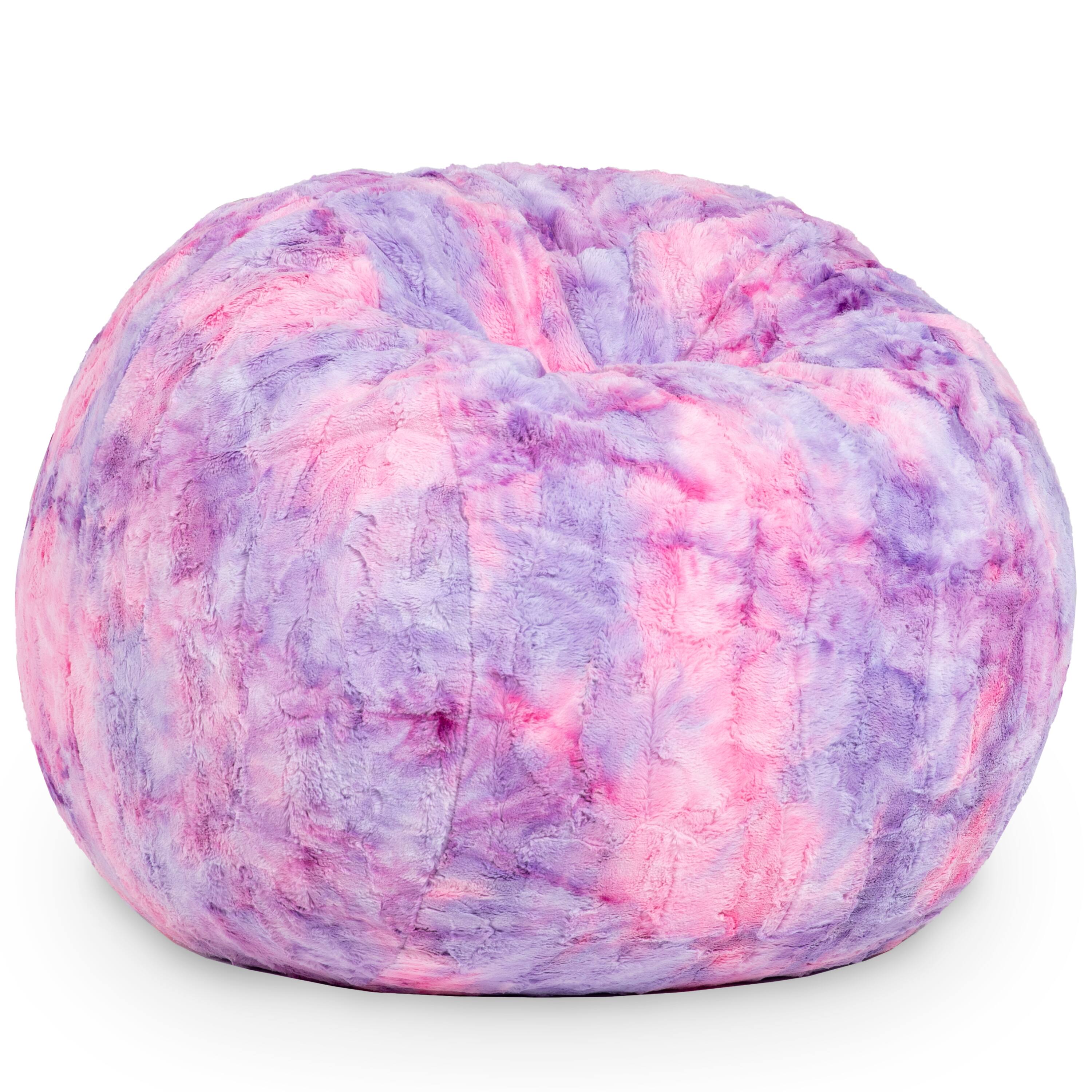 Angle. Jaxx - Jaxx Saxx 3 Foot Bean Bag Chair - Faux Fur - Fun Colors, Unicorn Pink - Faux Fur - Unicorn Pink.
