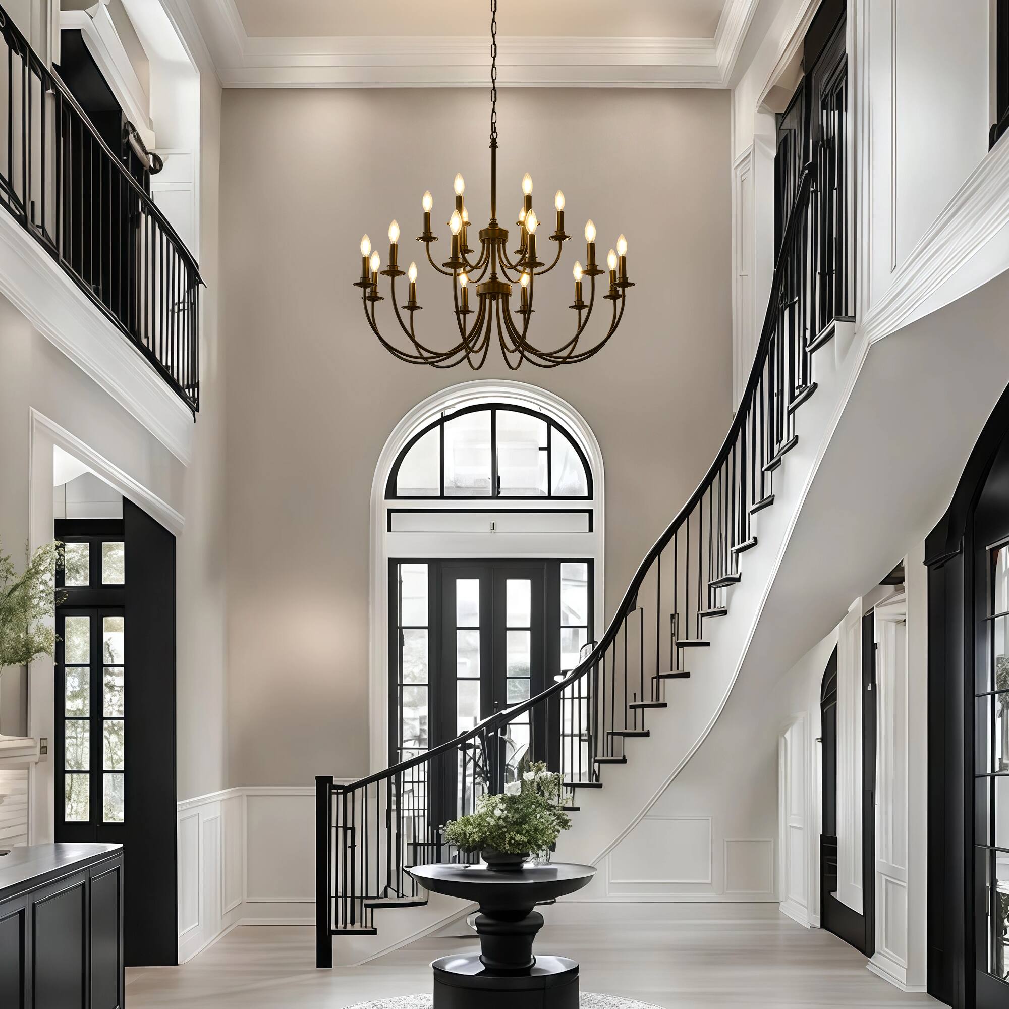 Back. RYHNUYNE - 18 Lights Black Chandelier, 2-Tier Farmhouse Chandeliers for Dining Room, Large Industrial Candle Pendant Light Fixtures - Black.