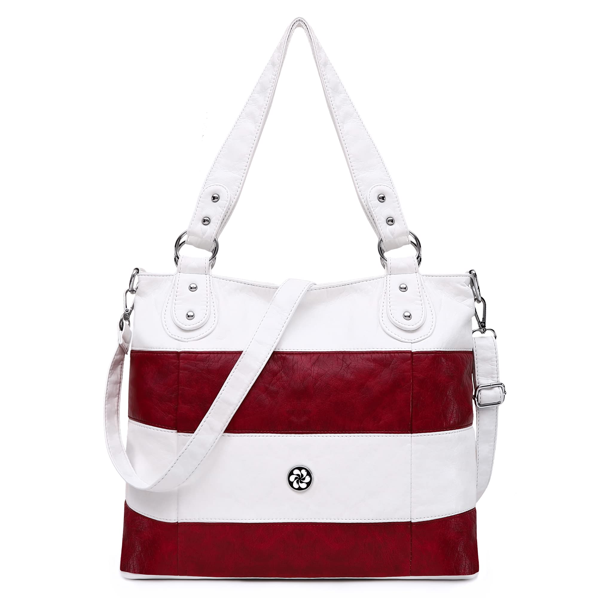 Front. Live At Space - Hobo Purses For Women Multi-color Striped Lattice Cross Body Shoulder Purse Bag Tote Handbag 【Vegan Leather - White/Red.