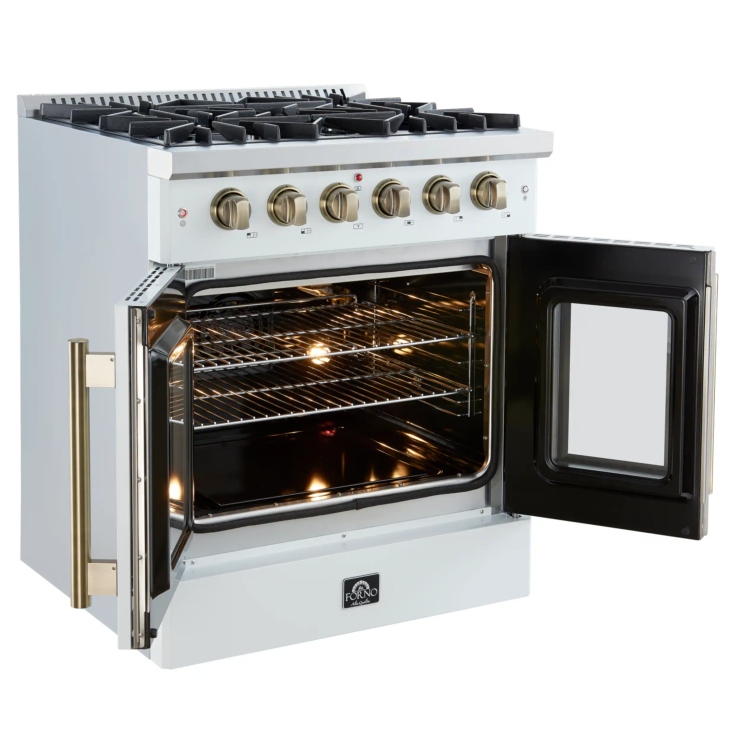 Alt View 3. Forno Appliances - Galiano 4.32 Cu. Ft. Freestanding Gas Convection Range with French Door Design - White.