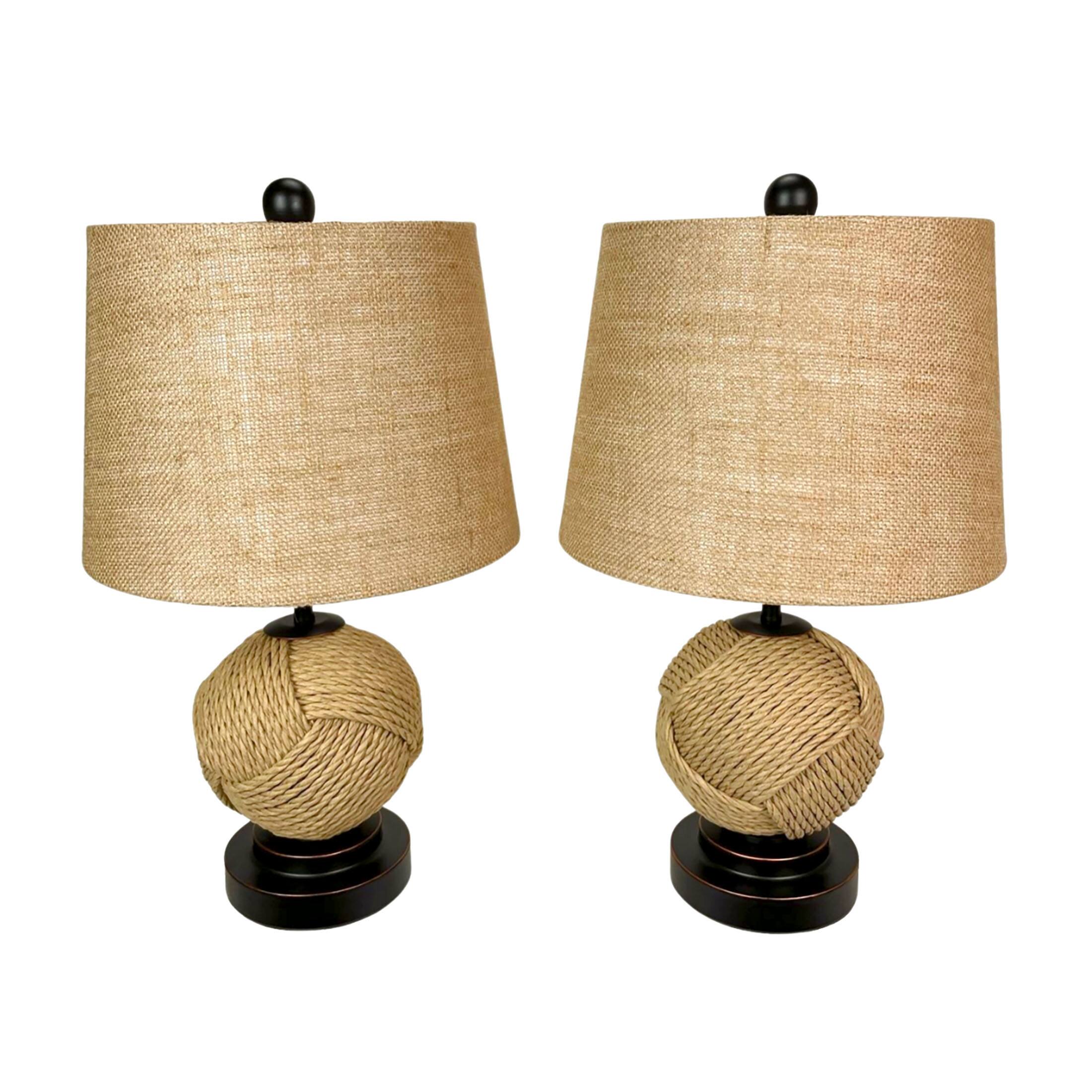 Front. Things2Die4 - Set of 2 Nautical Rope Table Lamps 22.5" Coastal Beach Decor Accent Lighting - Natural.