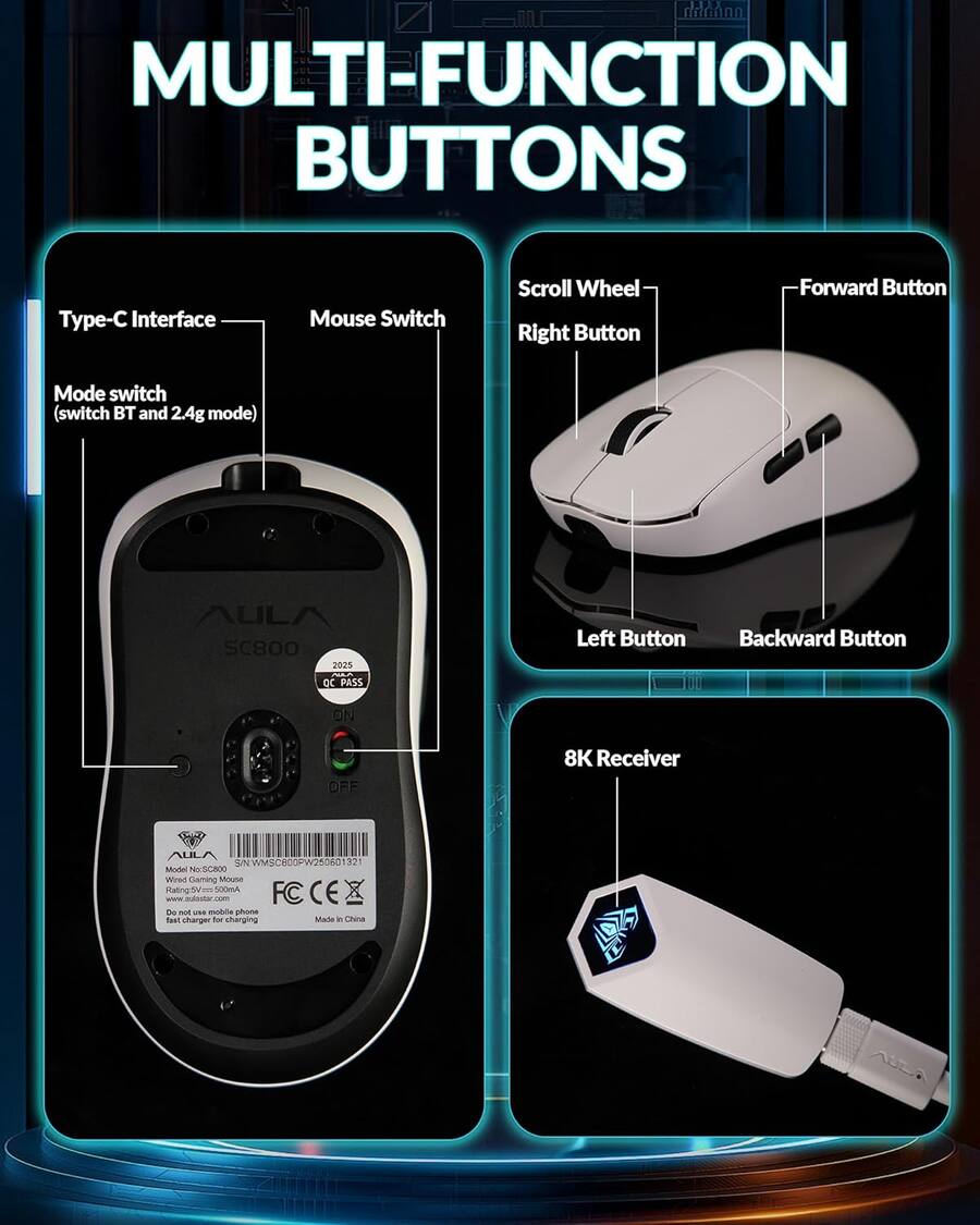 AULA SC800 Wireless Gaming Mouse, Ultra Light 37g, High Precision ...