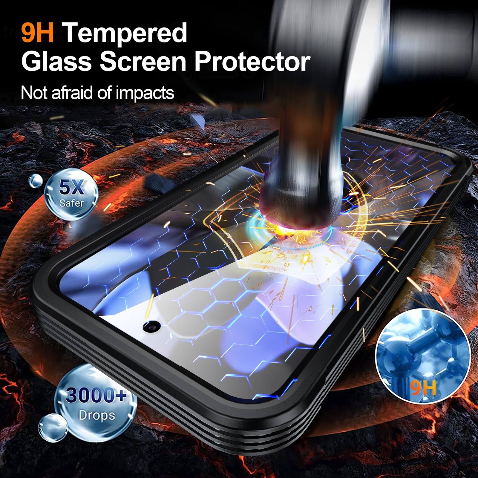 9H Tempered Glass Screen Protector  
Not afraid of impacts  
5X Safer  
3000+ Drops  
9H