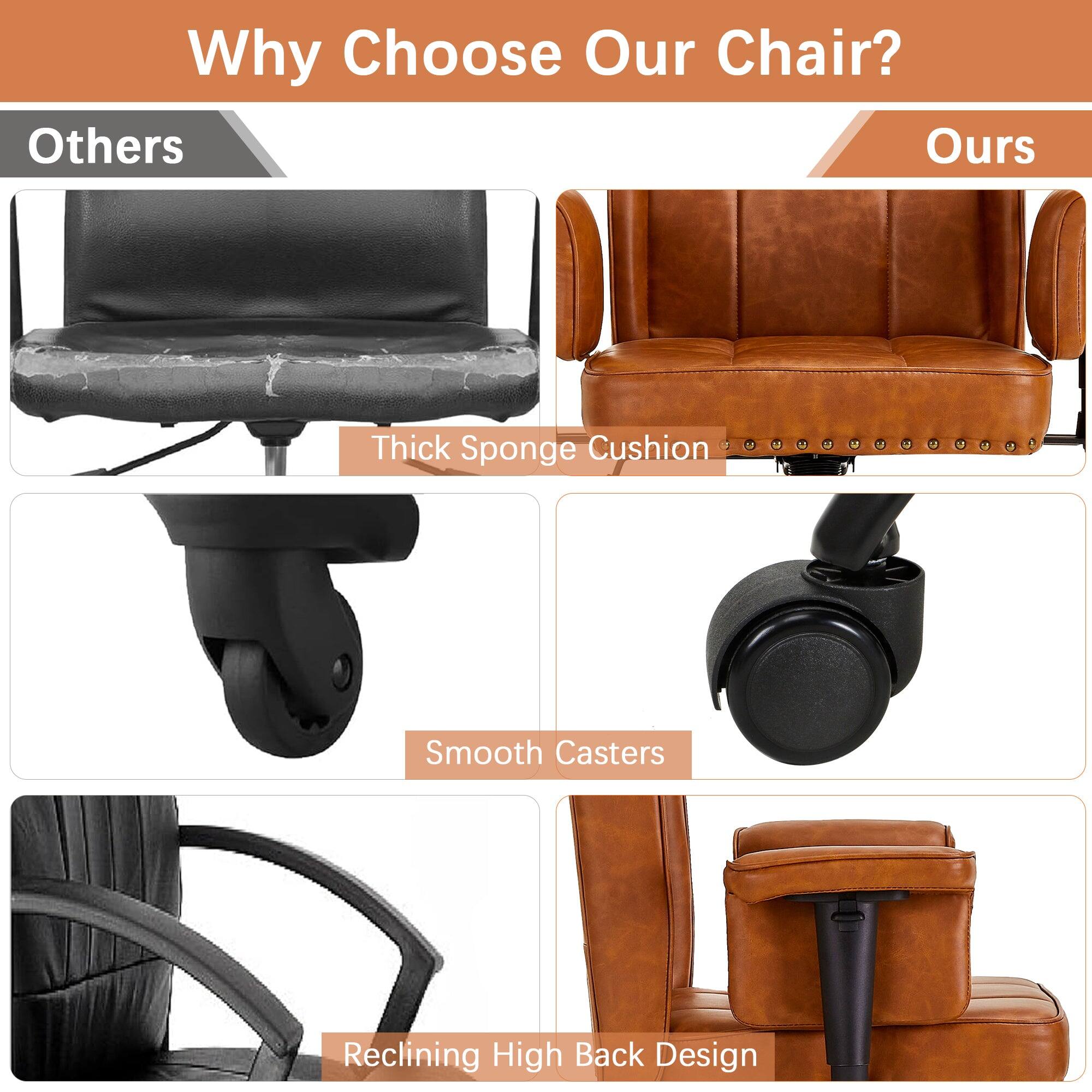 Why Choose Our Chair?

Others Ours

- Thick Sponge Cushion
- Smooth Casters
- Reclining High Back Design
