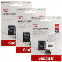 3x Sandisk Ultra 256GB 100MB/s Class 10 Micro SDXC Memory Card with SD Adapter
