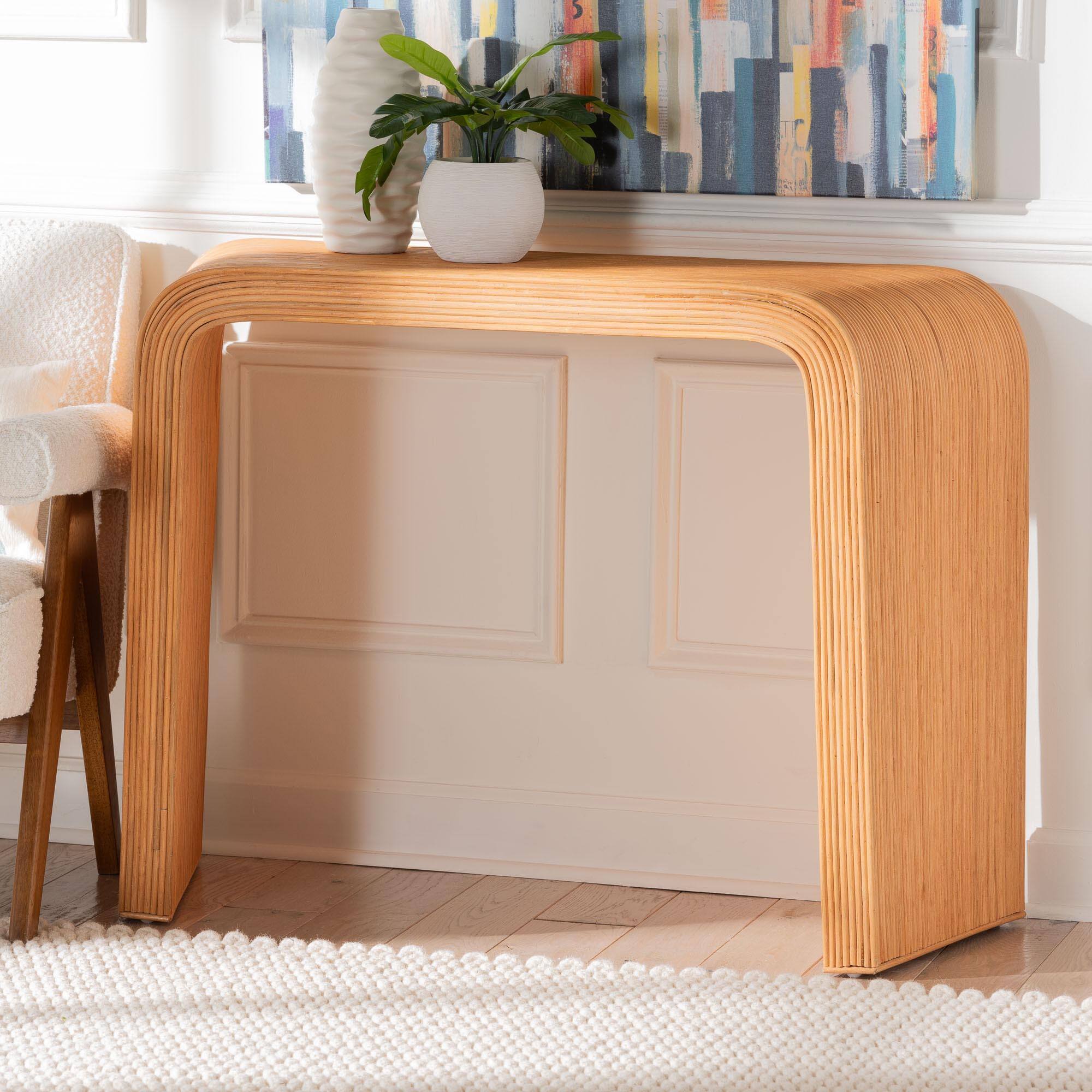 Alt View 5. bali & pari - Eilis Bohemian Fluted Rattan Waterfall Console Table - Light Honey.