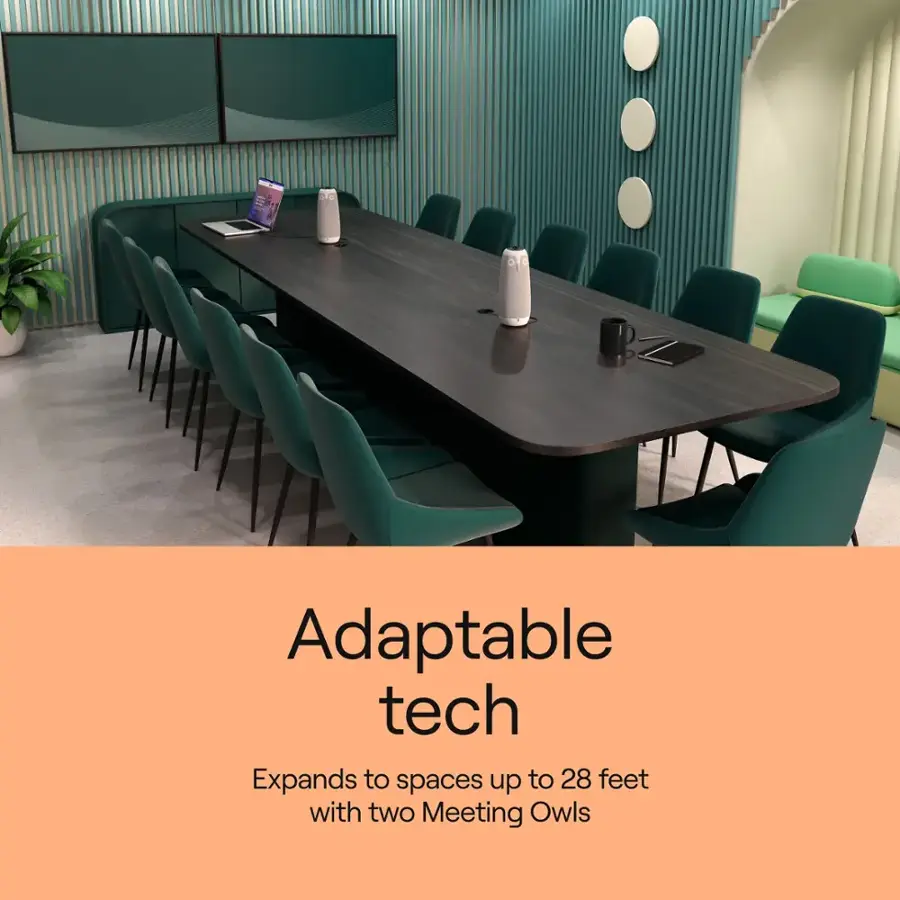 Adaptable tech expands to spaces up to 28 feet with two Meeting Owls.