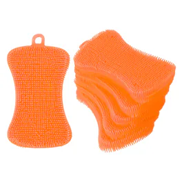 Unique Bargains - 6pcs Silicone Dish Scrubber Reusable Double-Sided Sponge for Kitchen Pots Pans Bathroom - Orange