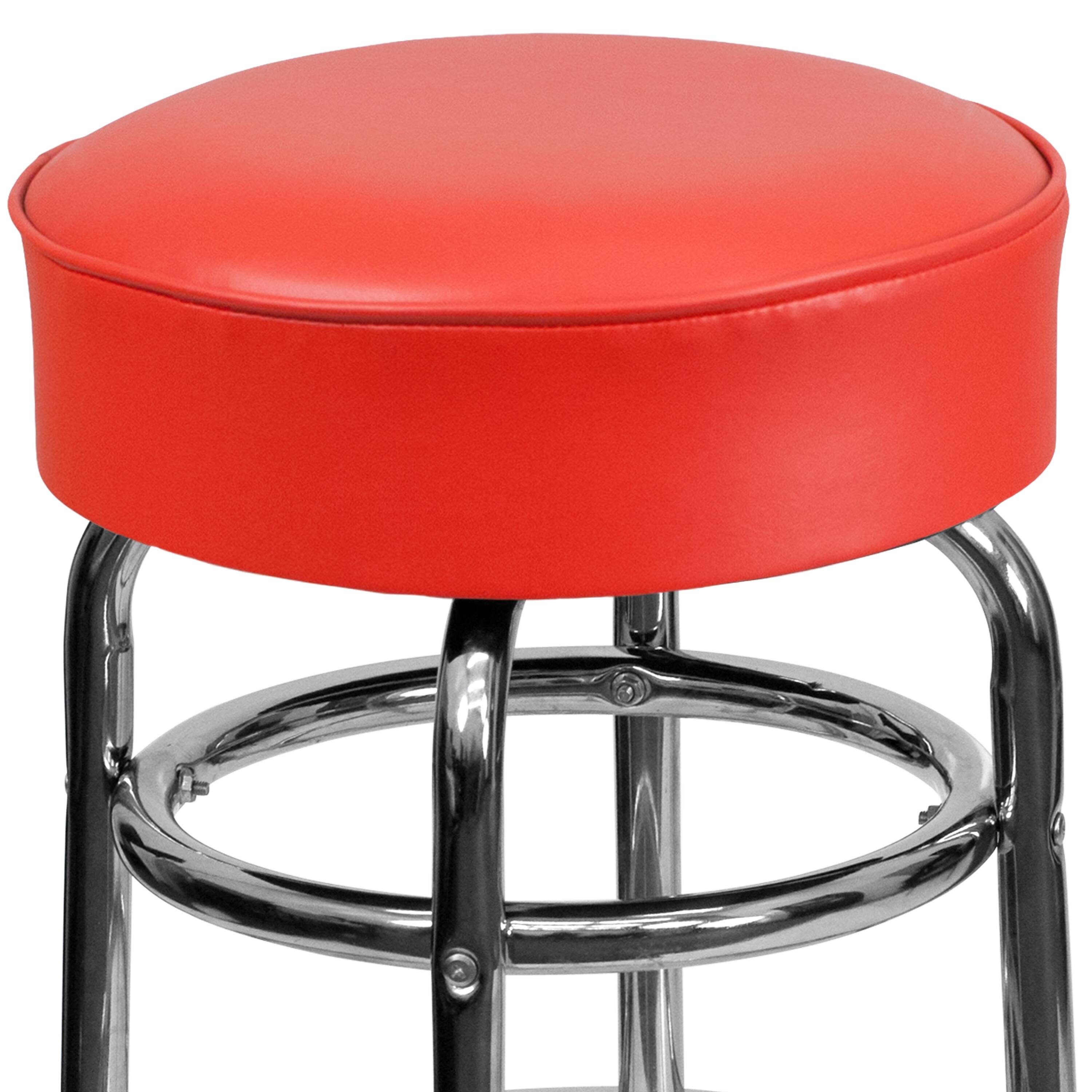 Alt View 7. Emma + Oliver - 2 Pack Double Ring Chrome Barstool - Red.