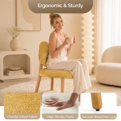 Ergonomic & Sturdy - Chenille Velvet Fabric, High Density Foam, Oak Solid Wood Chair Legs