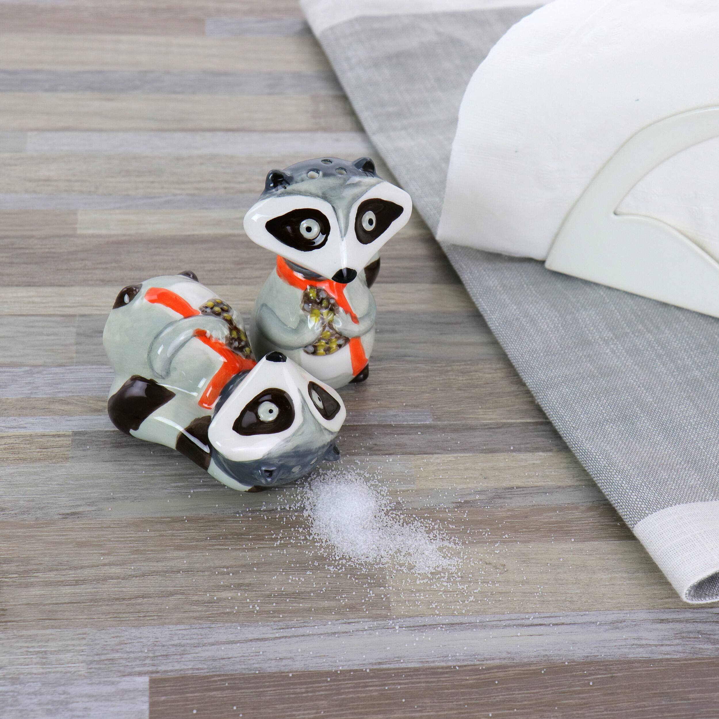 Alt View 6. Gibson - Gibson Home Woodland Raccoon 2 Piece Hard Dolomite Salt and Pepper Set - Grey.