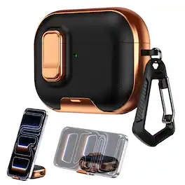 Dteck - Case for AirPods Pro 3rd Gen (2025) with Lock Closure,Stand & Carabiner,Shockproof Leather Texture Earbuds Cover - Blackrosegold