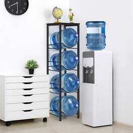 Oumilen - 4-Tier Water Jug Storage, Matte Black Square Tube 5 Gallon Water Bottle Holder for Home & Office - Black