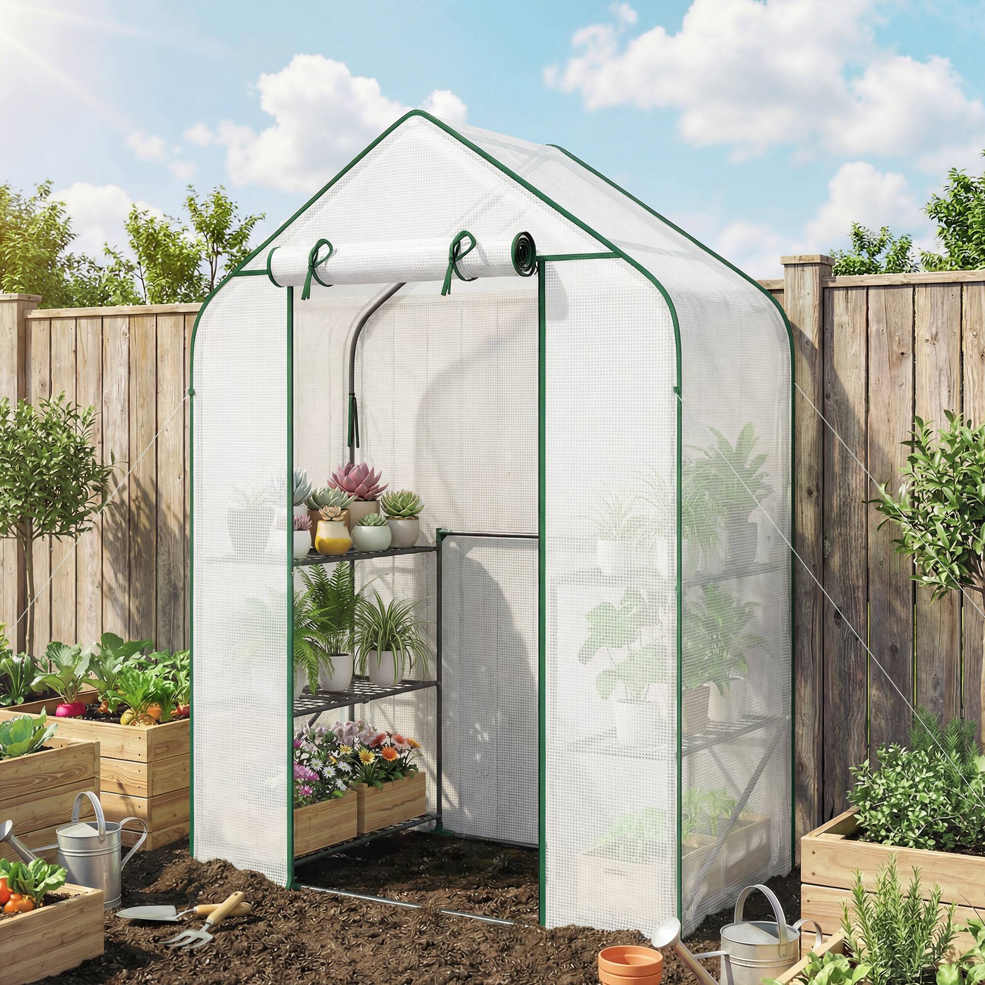 Alt View 1. Outsunny - for Outdoors, Portable Greenhouse with 6 Shelves, UV-Resistant PE Cover - White.