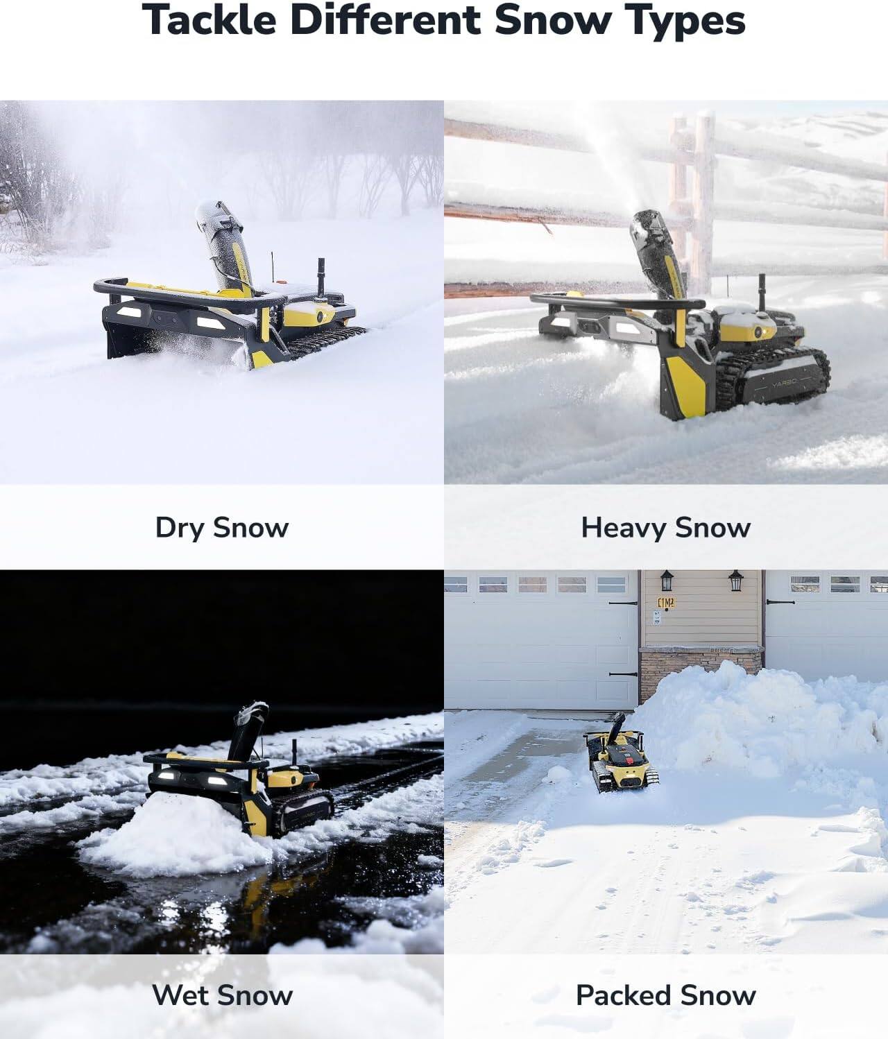 Tackle Different Snow Types

- Dry Snow
- Heavy Snow
- Wet Snow
- Packed Snow