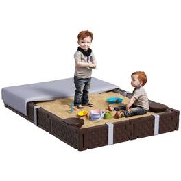 Qaba - Kids Sandbox with Cover, Rectangular 73" Sand Pit, 4 Seats, Weather Resistant, Backyard, Lawn, Garden, Beach, Patio