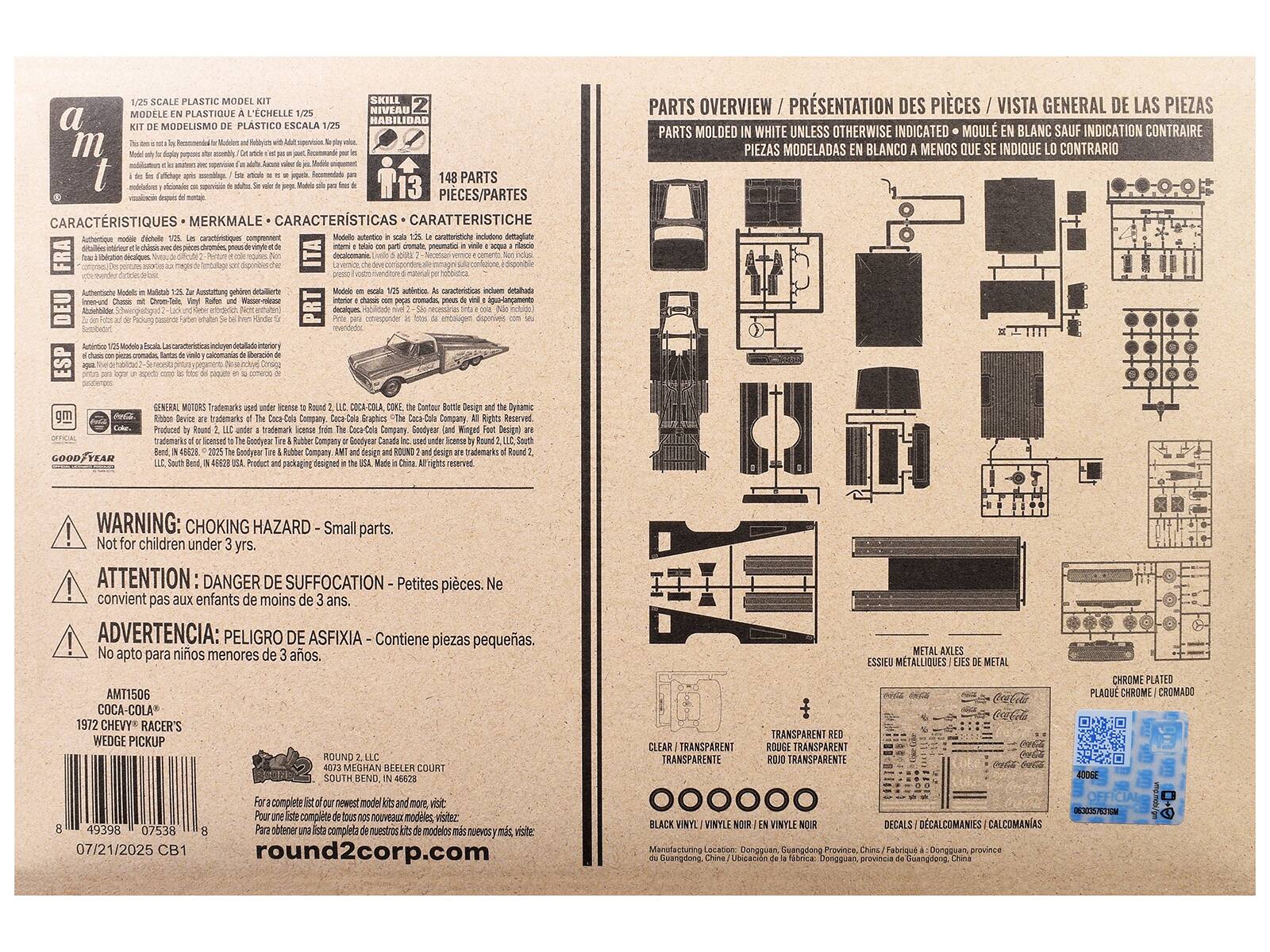 **1/25 SCALE PLASTIC MODEL KIT**  
**MODELE PLASTIQUE L'CHELLE**  
**KIT DE MODELISMO DE PLASTICO ESCALA 1/25**  

**SKILL NIVEL**  
**HABILIDAD**  
**SKILL LEVEL**  

**PARTS OVERVIEW / PRÉSENTATION DES PIÈCES / VISTA GENERAL DE LAS PIEZAS**  
**PARTS MOLDED IN WHITE UNLESS OTHERWISE INDICATED / MOULÉ EN BLANC SAUF INDICATION CONTRAIRE / PIEZAS MODELADAS BLANCO MENOS QUE SE INDIQUE LO CONTRARIO**  

**148 PARTS**  
**PIECES/PARTES**  
**CARACTERISTIQUES / MERKMALE / CARACTERÍSTICAS / CARATTERISTICHE**  

**WARNING: CHOKING HAZARD - Small parts. Not for children under 3 yrs.**  
**ATTENTION: DANGER DE SUFFOCATION - Petites pièces. Ne convient pas aux enfants de moins de 3 ans.**  
**ADVERTENCIA: PELIGRO DE ASFIXIA - Contiene