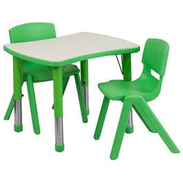 Emma + Oliver - 21.875"W x 26.625"L Rectangular Plastic Height Adjustable Activity Table Set with 2 Chairs - Green