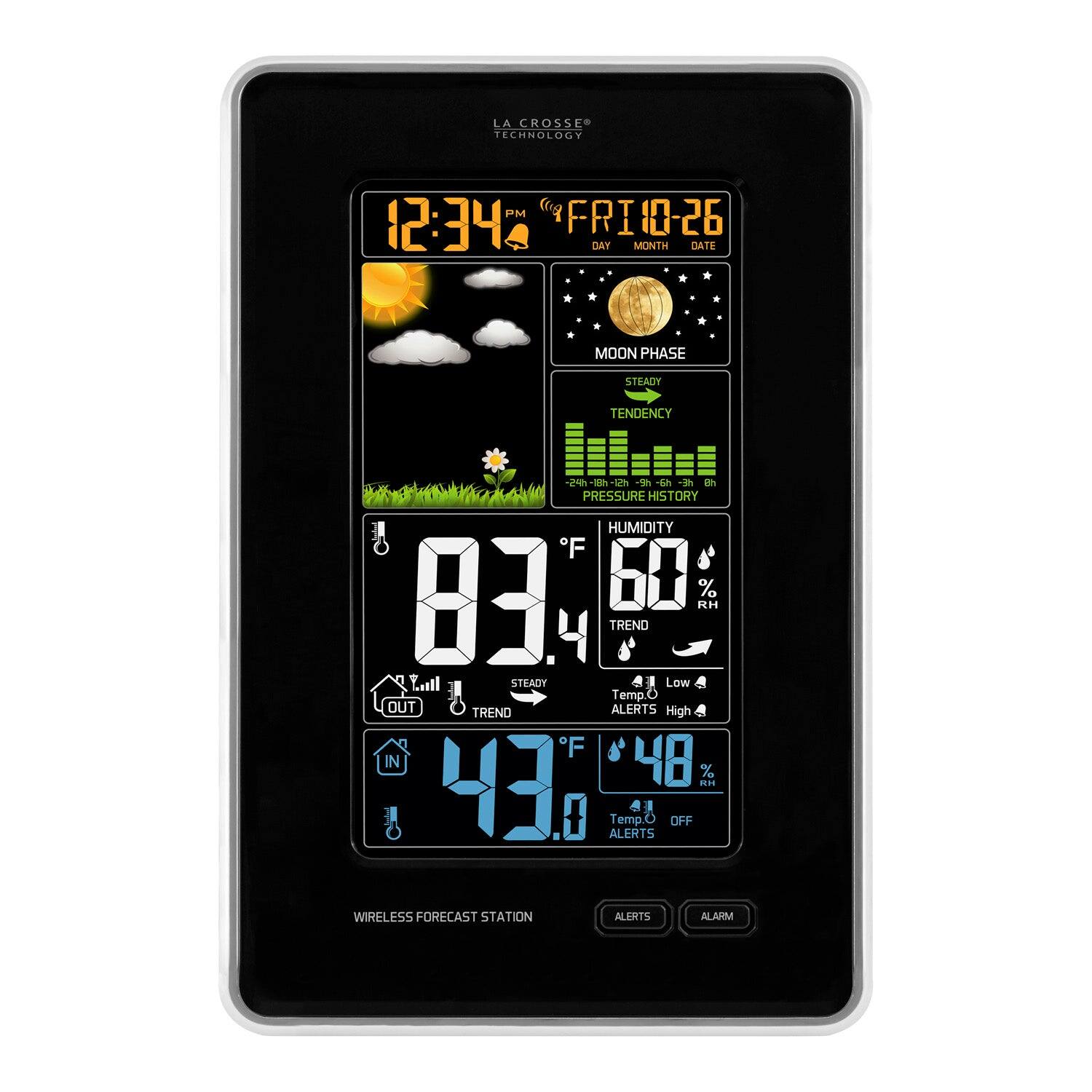 La Crosse Technology - Vertical Wireless Color Weather Station with Pressure - Black