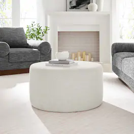 Callum Large 29" Round Woven Heathered Fabric Upholstered Ottoman by Modway - Heathered Weave Ivory