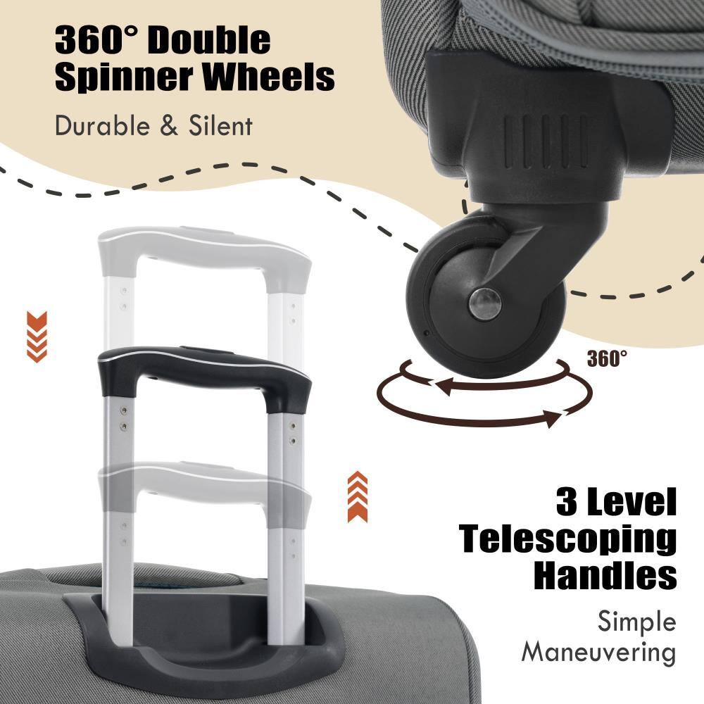 360° Double Spinner Wheels  
Durable & Silent  

3 Level Telescoping Handles  
Simple Maneuvering