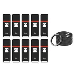 Kodak - 8GB USB 2.0 Flash Drive Classic K102 (10-Pack) Bundle with Keyrings - Black/Red