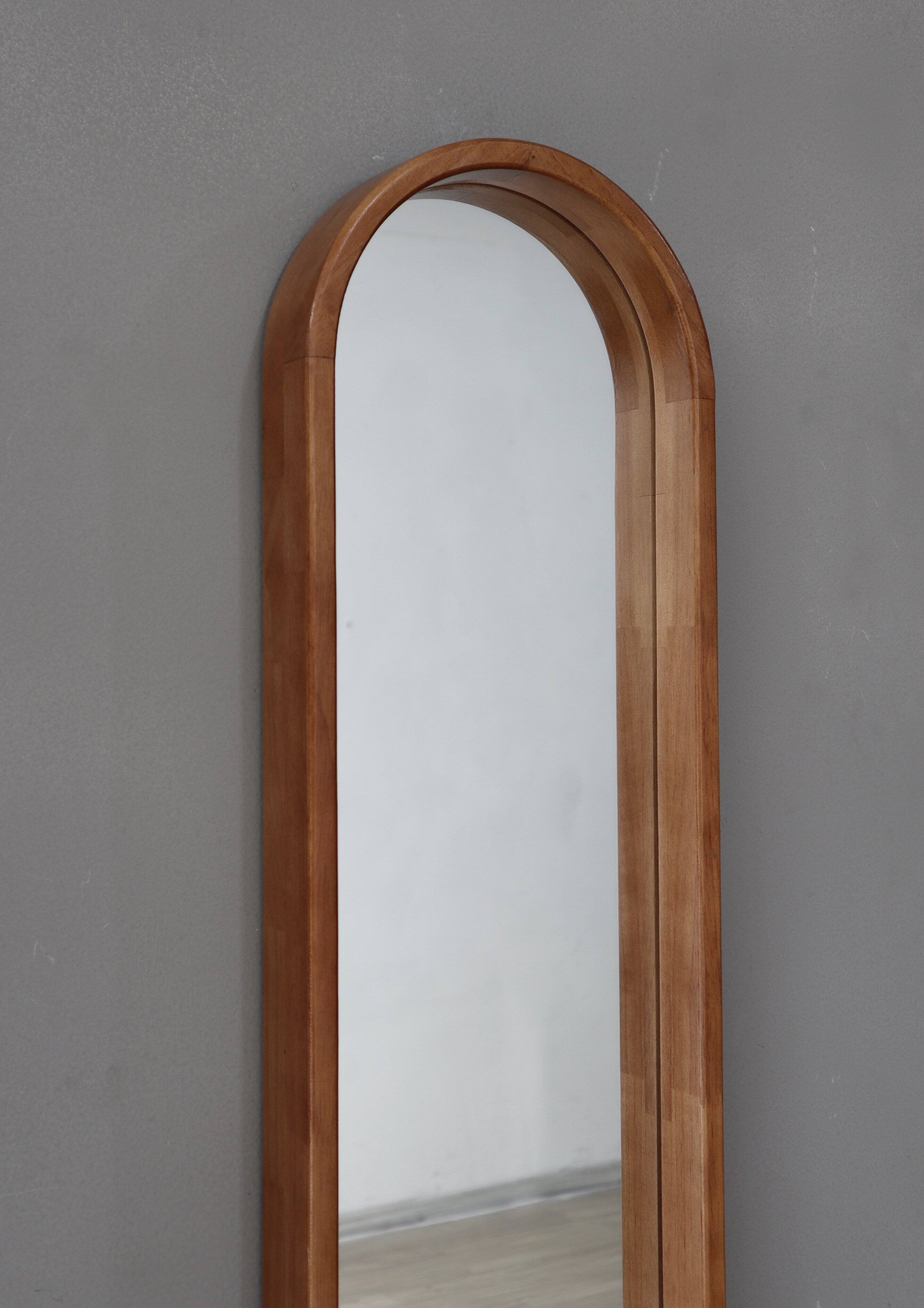 Back. TinyHomie - 9x47 Inch Decorative Rubber Frame Mirror with Elongated Oval Frame Brown.