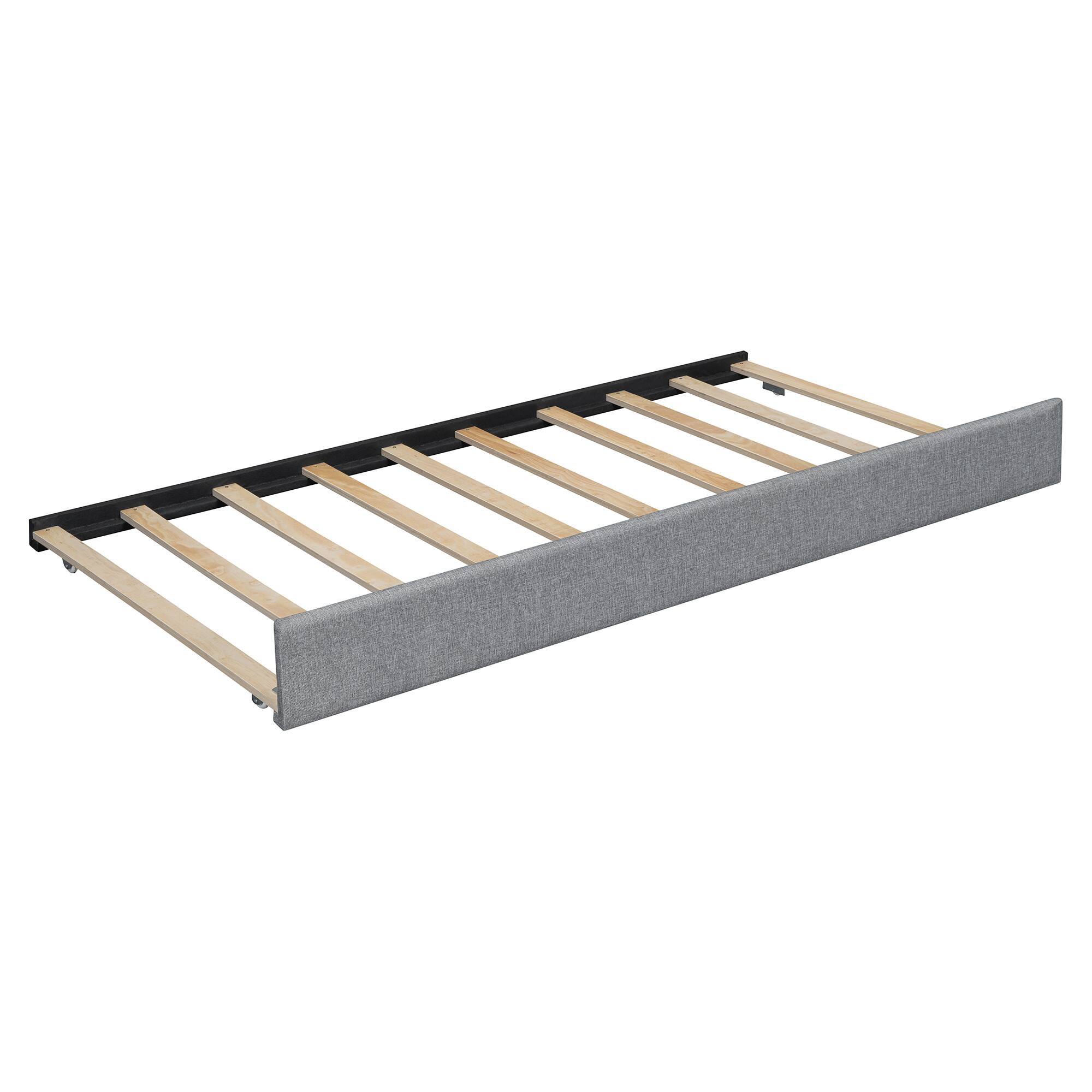 Alt View 6. Tiramisubest - Queen Size Upholstered Platform Bed with Reading Lights, Drawers, Trundle and Shelves, Gray - Gray.