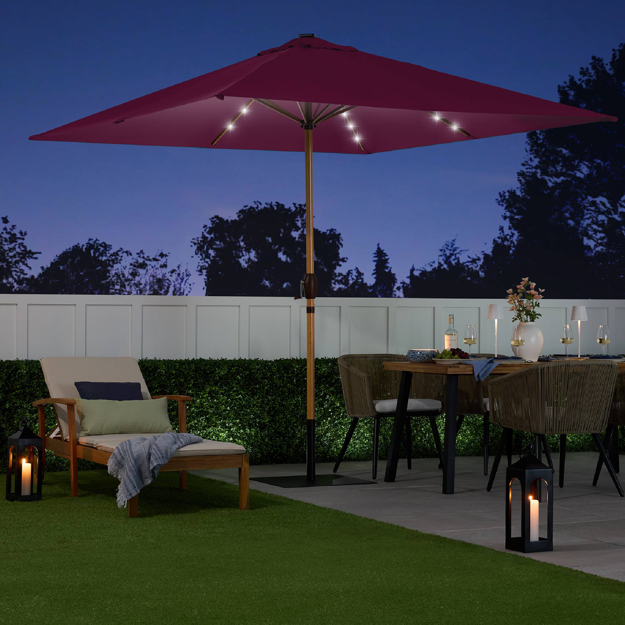 Alt View 5. Best Choice Products - Best Choice Products 9ft Deep Square Solar LED Lighted Patio Umbrella w/ Woodgrain Pattern, UV-Resistant - Burgundy - Burgundy.