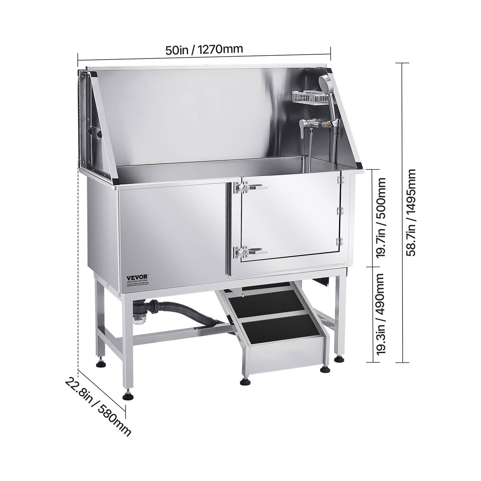 50in / 1270mm  
22.8in / 580mm  
19.3in / 490mm  
19.3in / 500mm / 1495mm  
58.7in / 1495mm