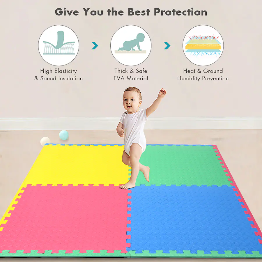 Costway 12PCS Kid's Puzzle Exercise Play Mat w/EVA Foam Interlocking ...