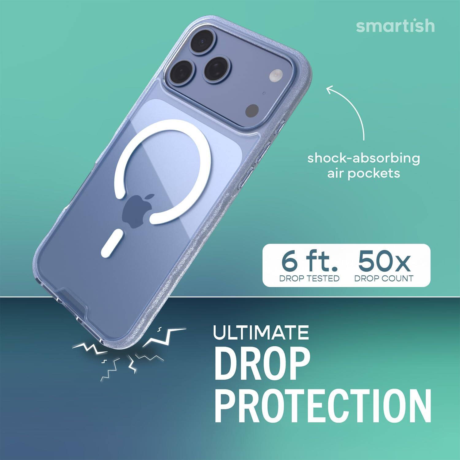 smartish  
shock-absorbing air pockets  
6 ft. 50x DROP TESTED DROP COUNT  
ULTIMATE DROP PROTECTION