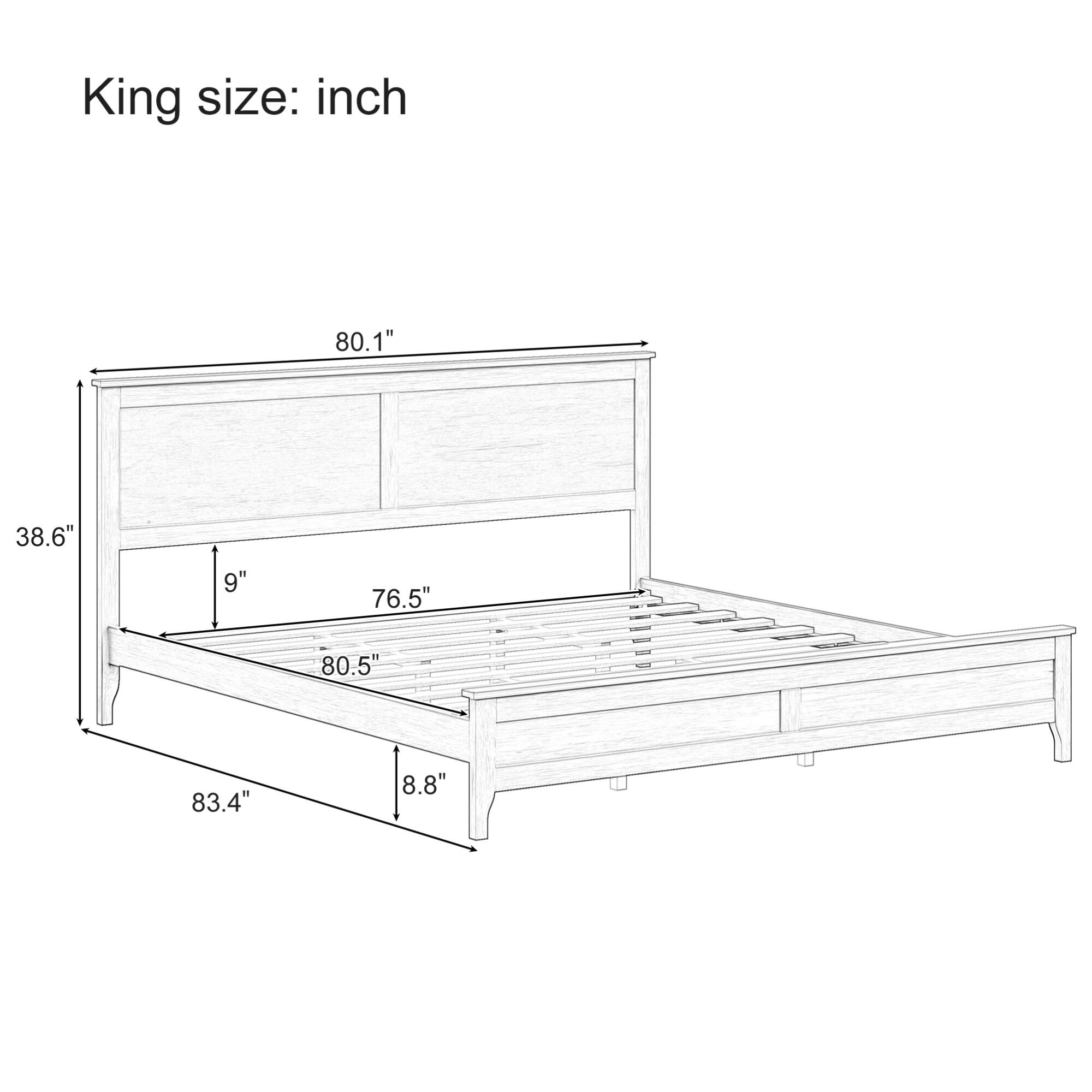 King size: inch  
80.1" 38.6" 9" 76.5" 80.5" 83.4" 8.8"