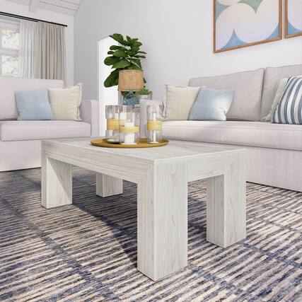 Front. Plank+Beam - Modern Rectangular Coffee Table (40in x 20in / 1020mm x 510mm), White Sand Wirebrush - White Sand Wirebrush.