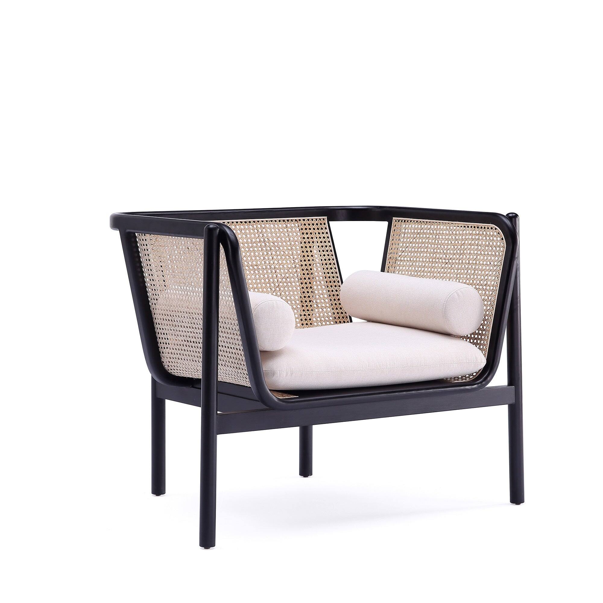 Back. Manhattan Comfort - Versailles Industry Chic Cane Wood Accent Armchair - Cream.