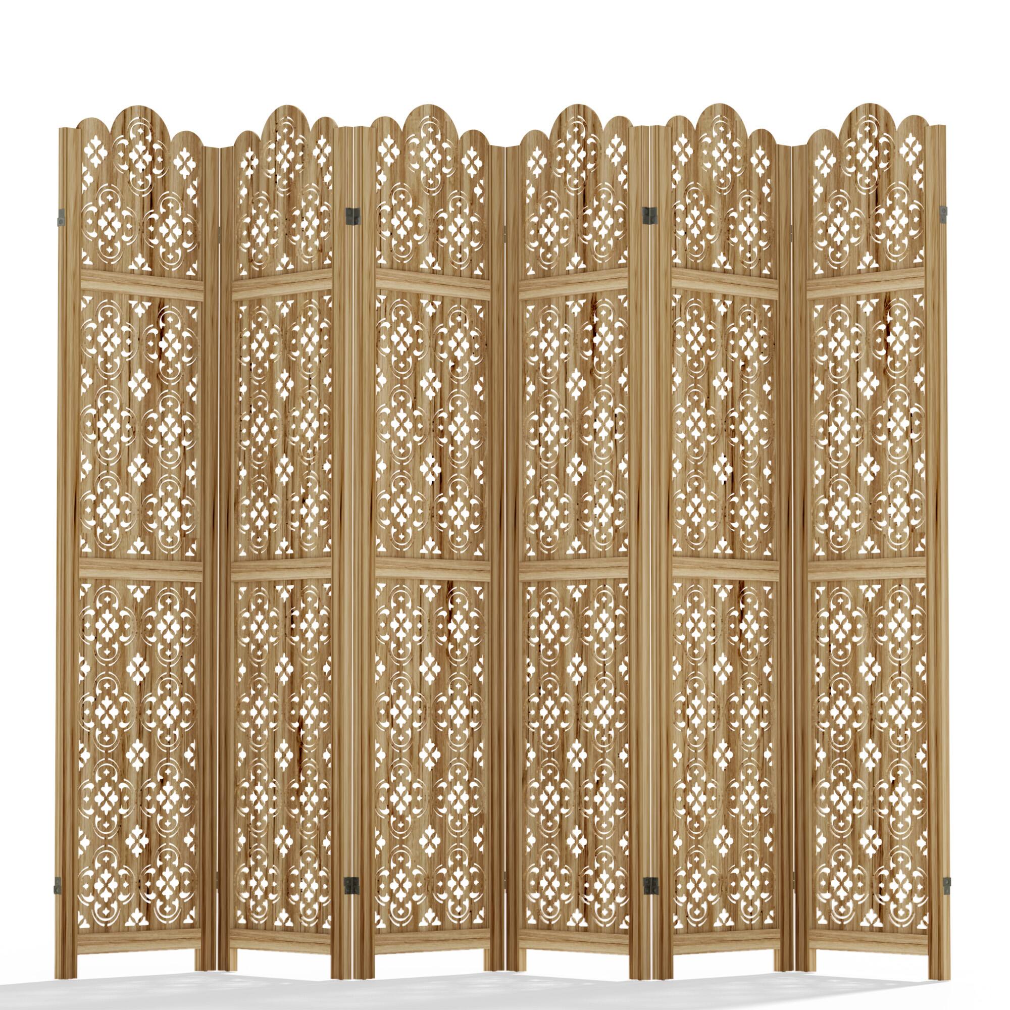 Angle. PexFix - Room Divider, 6-Panel Freestanding Wood Screen, 67 in. H Folding Privacy Screen for Office, Bedroom - Natural.