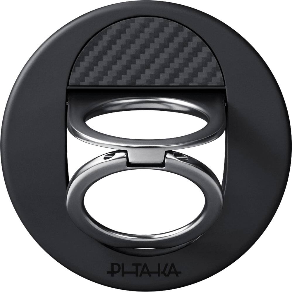 Front. Pitaka - PITAKA MagSafe Phone Grip, 360 Degree Rotation Magnetic Phone Ring, Black - Black/Grey.