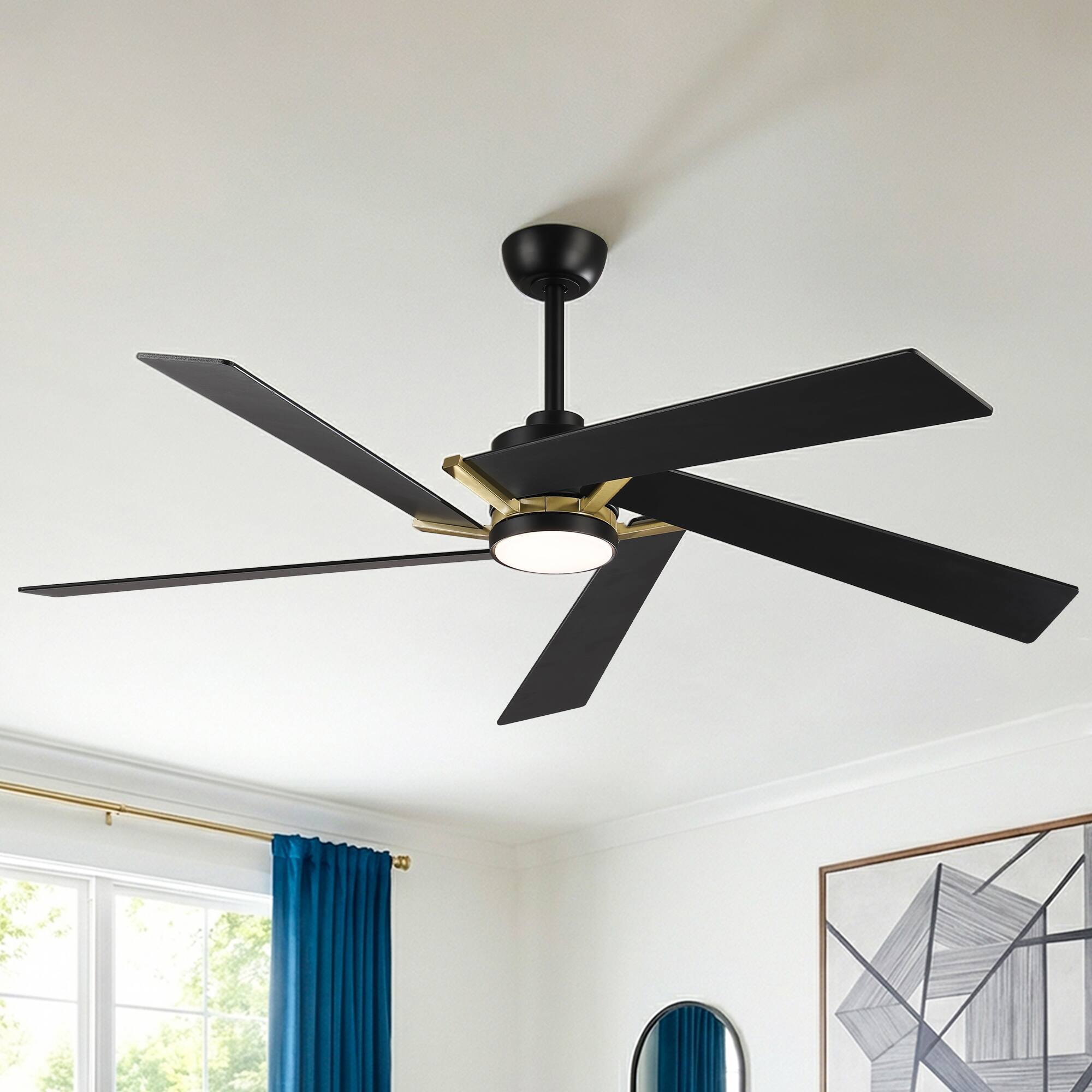 Alt View 1. Parrot Uncle - 60" Modern Gold LED Ceiling Fan with Remote Control and Reversible Blades - Gold.