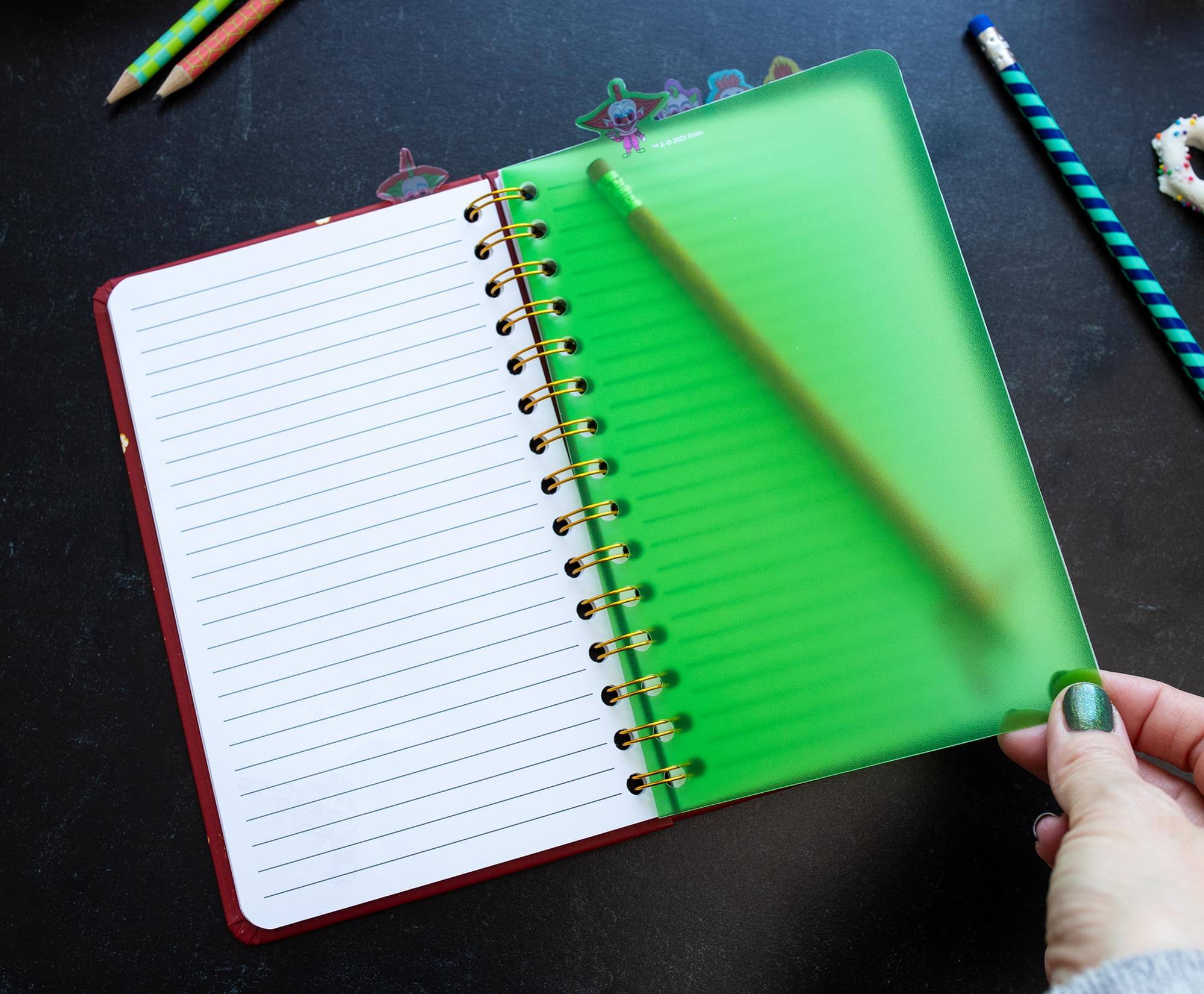 Alt View 4. Silver Buffalo - Killer Klowns From Outer Space 5-Tab Spiral Notebook With 75 Sheets - Red.