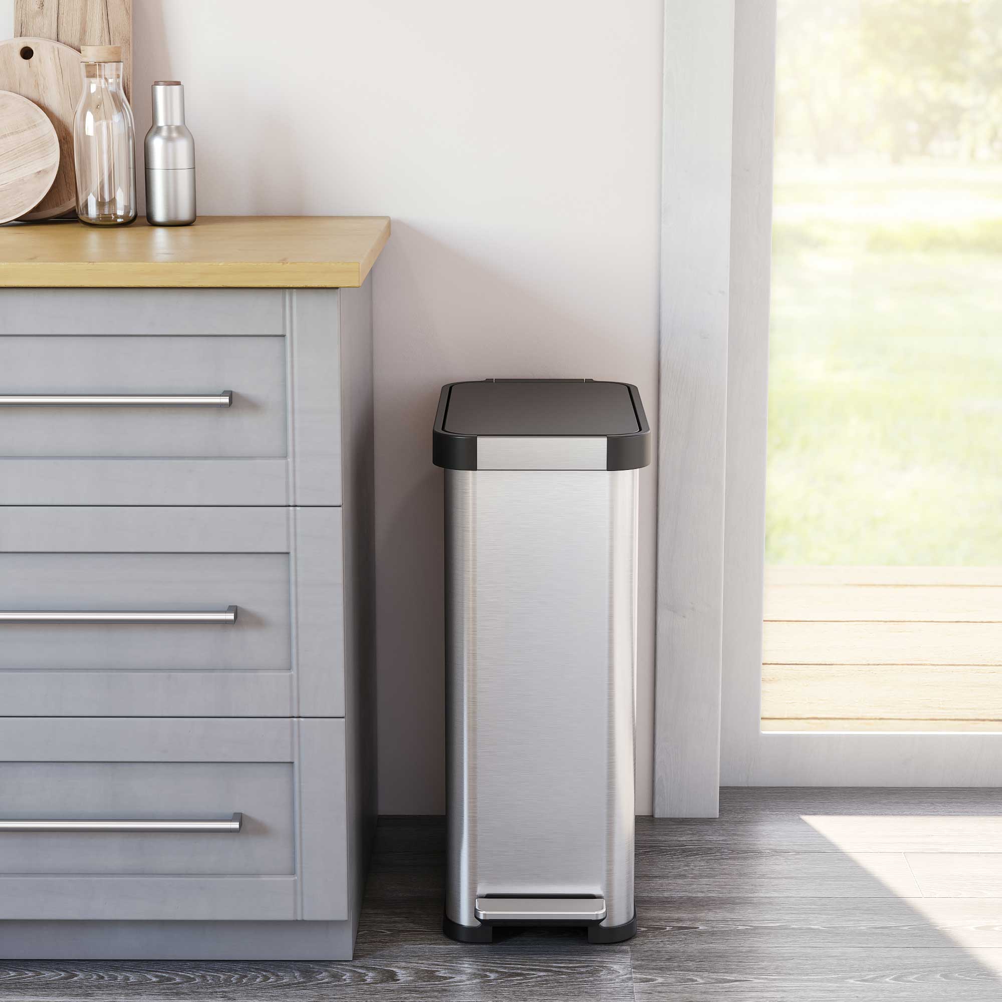 Back. iTouchless - 13.2 Gallon Stainless Steel SoftStep Elongated Step Pedal Kitchen Trash Can with AbsorbX Odor Filter - Silver.