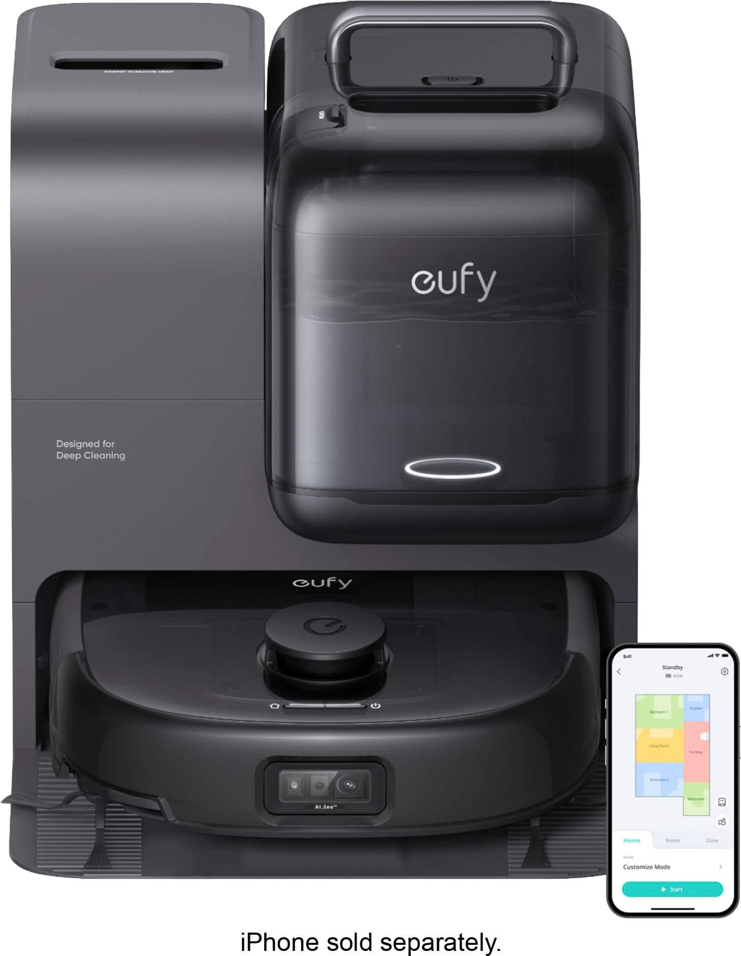 eufy - Robot Vacuum Omni E28 and Roller Mop with Faster Self-Cleaning, Detangle Brush, Portable Carpet Cleaner, Edge Cleaning - Black - Front_Zoom